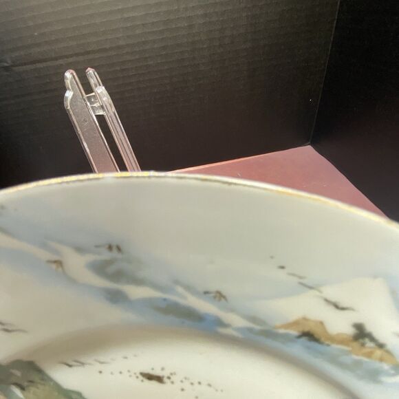 Vtg Japanese Meiji Porcelain Satsuma Plate Hand Painted Birds Landscape Signed - Picture 12 of 12